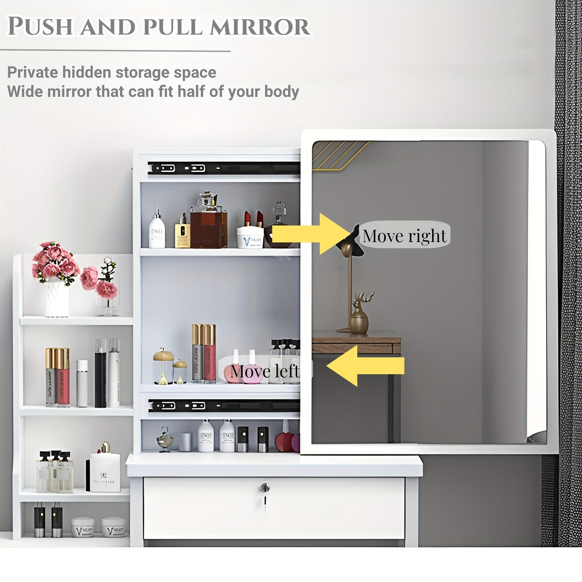 White Dressing Table with Sliding Mirror And Stool 4 Drawers Home High-End Bedroom Dressing Cabinet Integrated Small Apartment