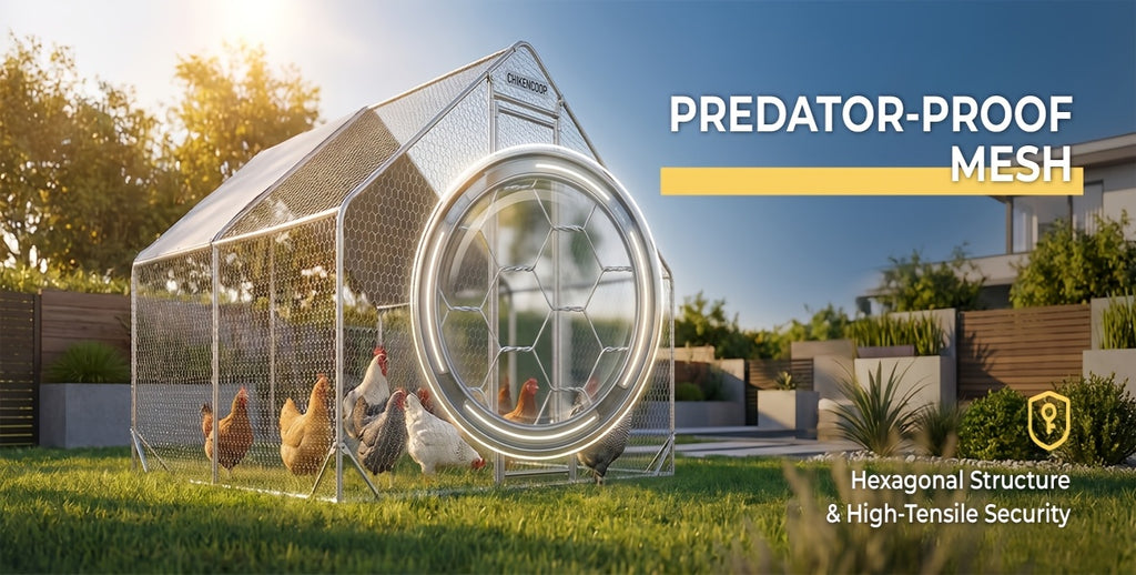 Heavy Duty Reinforced Chicken Coop Walk In Chicken Run with Waterproof Cover Large Metal Poultry Cage Outdoor Chicken Pen with Free Chicken Roosting Ladder