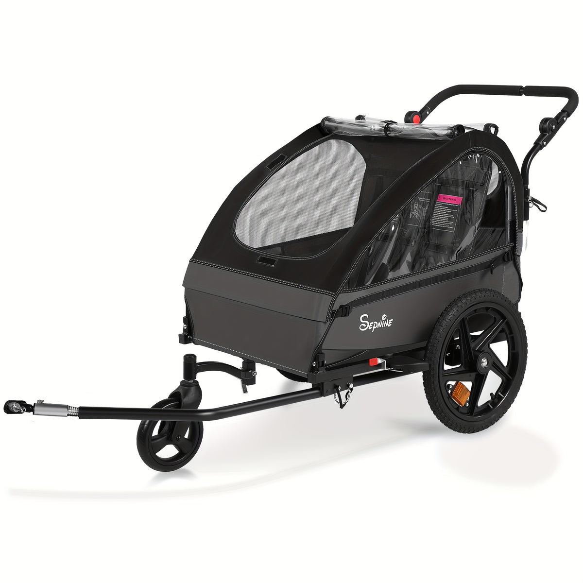 MOJAY Bike Trailer for Kids, 2in 1 Canopy Carrier Converts to Stroller Suitable for 1 to 2 Kids, 12+ Months, Quick Attach to Bike, Foldable, with 5-Point Harness And Storage Bags