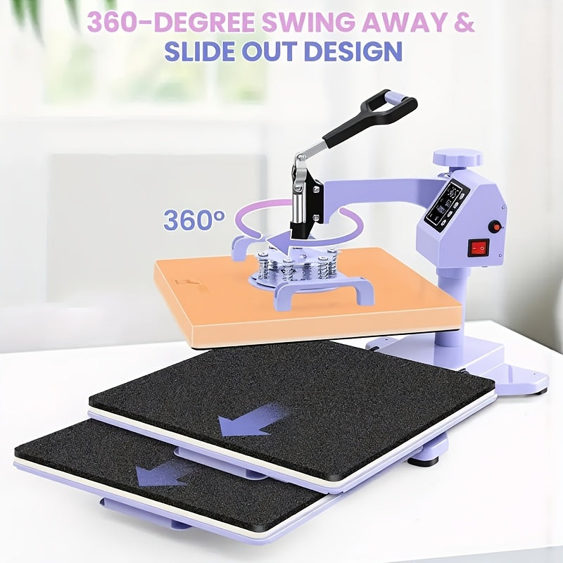 11pcs 8-in-1 - 15"x15"/12"x15" Heat Press Set for T-Shirts, Bags, Pillows, Hats, Beanies, Roller - 12"x10" T-Shirt Machine(Weight 25.35 Lbs) & 15"x15" Auto Single-Workbench & 15"x15" Auto Dual-Workbench Heat Press Only for Cloth, Shirts, Canvas Bags