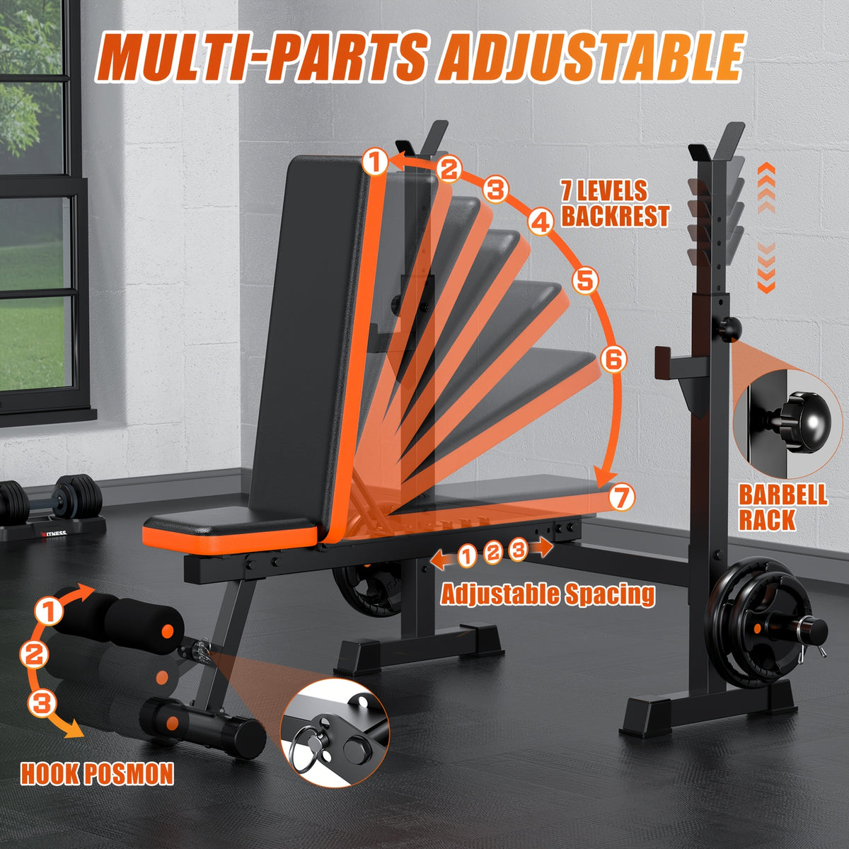 16-In-1 Adjustable And Multifunctional Weight Bench Set, 880Lbs Heavy Duty Strength Training Bench with Leg Developer, Barbell Rack, Preacher Curl Pad And Lat Pulldown for Full Body Workout at Home