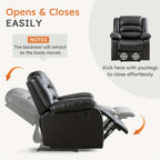 Black Recliner Chair with Overstuffed Arm and Back, Breathable Faux Leather Manual Reclining Chairs, Living Room Single Sofa Recliners