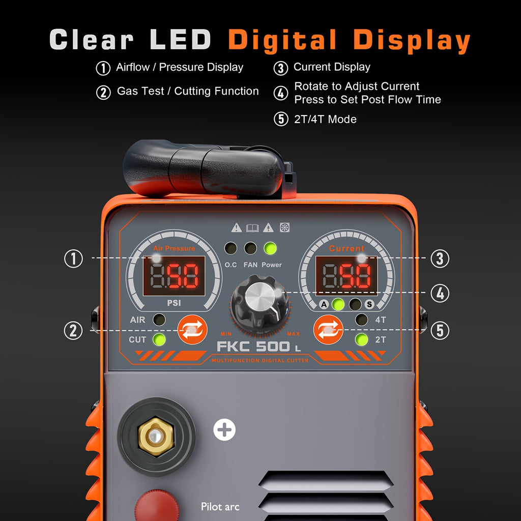 FEIFANKE 50A Plasma Cutter, 110V/220V, Non-Touch Pilot Arc, Non-High Frequency Blow-Back Start, 20mm Max Cut, Air Sensor, Digital Display, PT/2T/4T, Overheat Protection for Automotive Repair, Metal Fabrication, DIY