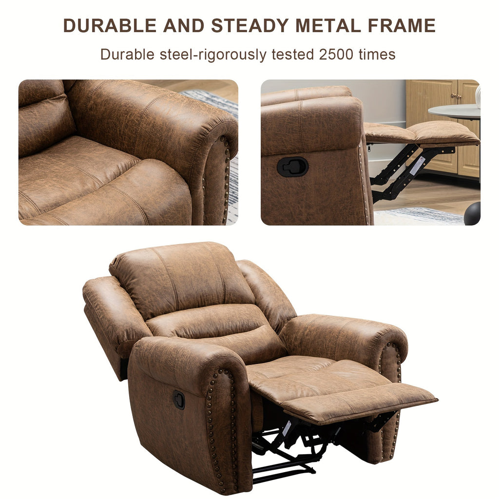 Faux Leather Recliner Chair, Classic And Traditional Manual Recliner Chair with Comfortable Arms And Back Single Sofa for Living Room