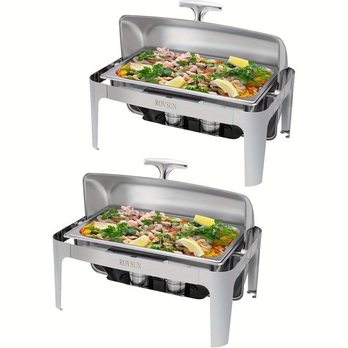 Chafing Dish Buffet Set, 9 Quart Roll Top Stainless Steel Chafer, NSF Rectangular Set with Food Pan, Water Pan and Fuel Holders, for Wedding, Parties, Banquet, Catering Events only for cooking