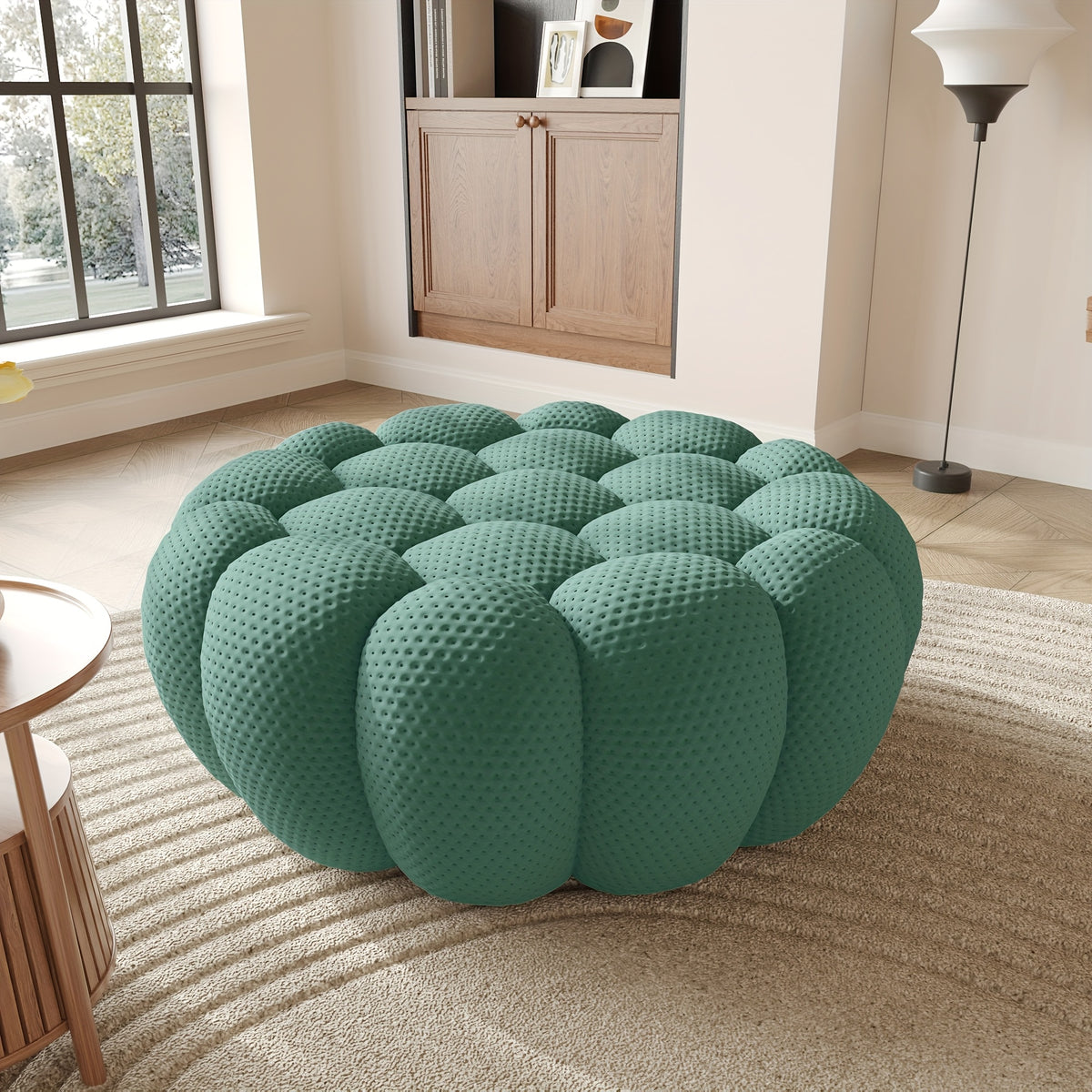 100.03'' Modern Upholstered Curved Sofa, 3 Seater Mesh Fabric Floor Sofa, 3D Honeycomb Shape Curved Couch for Living Room
