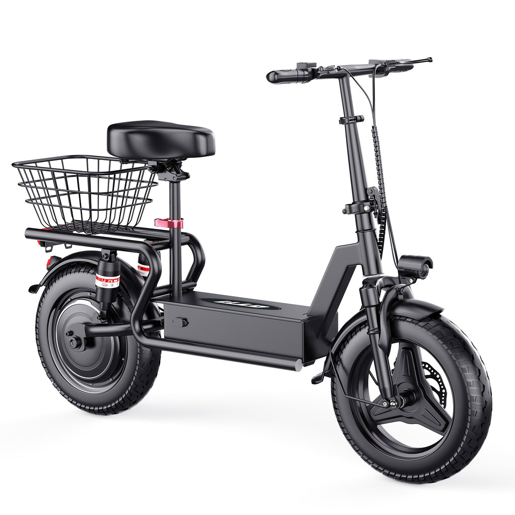 650W Electric Scooter, 48V 15Ah, 14" Pet Escooter with Cushioned Seat, with Large Capacity BOX (Removable), Adults and Teens, 365lbs Max Load