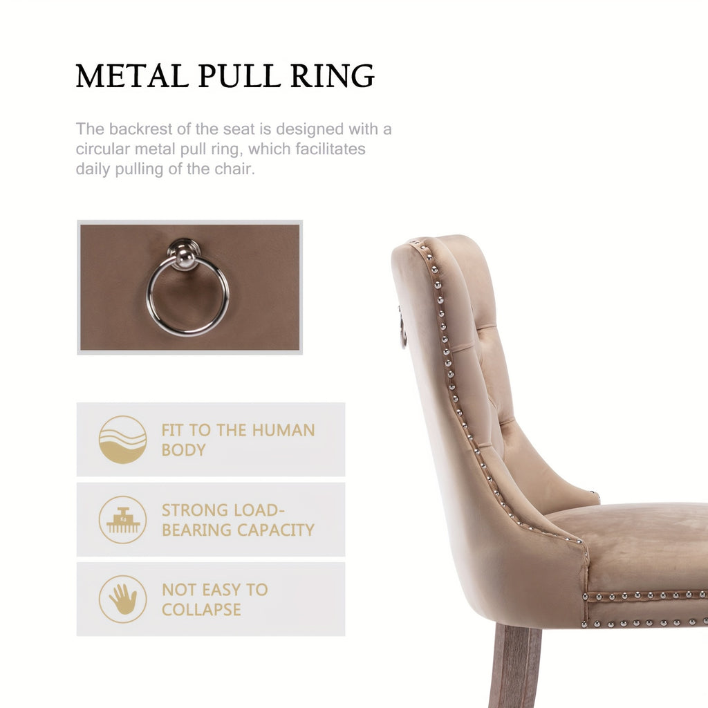 Velvet Upholstered Dining Chairs Set Of 2, Wingback Dining Room Chairs with Ring Pull Trim And Button Back, Luxury Tufted Dining Chair for Living Room, Bedroom, Kitchen