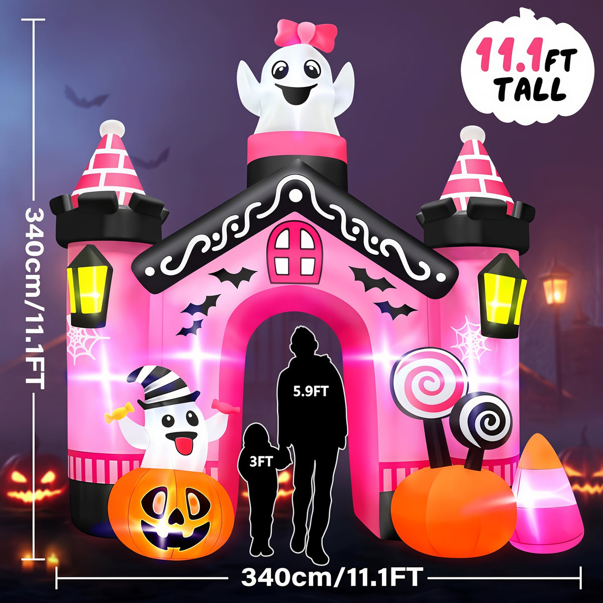 KALOARY Halloween Inflatable Archway 11-13 FT Blow-Up Arch in Witch, Ghost, Castle, Haunted House, Clown, Cemetery, Pumpkin Designs, Some with Built-In Lights, for Yard, Garden, Lawn, Indoor-Outdoor Halloween Party