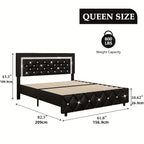 Halloween Twin Full Queen King Upholstered Bed Frame, Diamond Tufted Headboard, Faux Leather Bed Frame With Headboard & Footboard, Wooden Slats Support, No Box Spring Needed, Easy Assembly, Black/White/Pink/Green Christmas