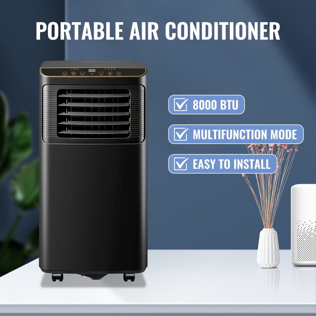 8000 BTU Portable Air Conditioner for Rooms Up to 250 Sq.Ft, 3-in-1 Mobile AC Unit with Dehumidifier, Cooling Fan, Sleep, Remote, 24H Timer, Window Installation Kit, Black & White