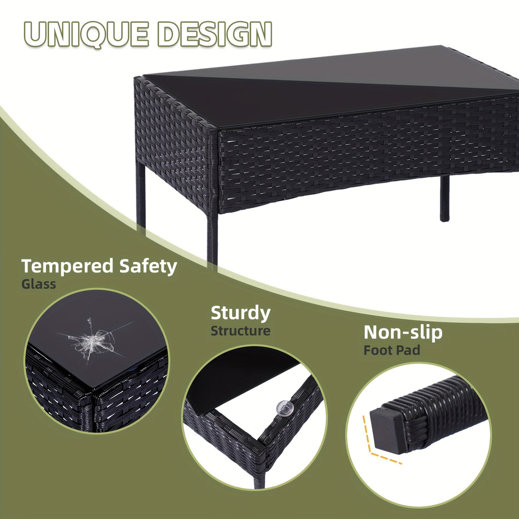 The HARAISEDK Handmade Outdoor Wicker Patio Sofa Set, Combined with A Tempered Glass Coffee Table, Is An All - Weather PE Rattan Furniture Piece That Is Applicable to Courtyards, Patios, Balconies, Backyards, Decks, Bars And Cafes.