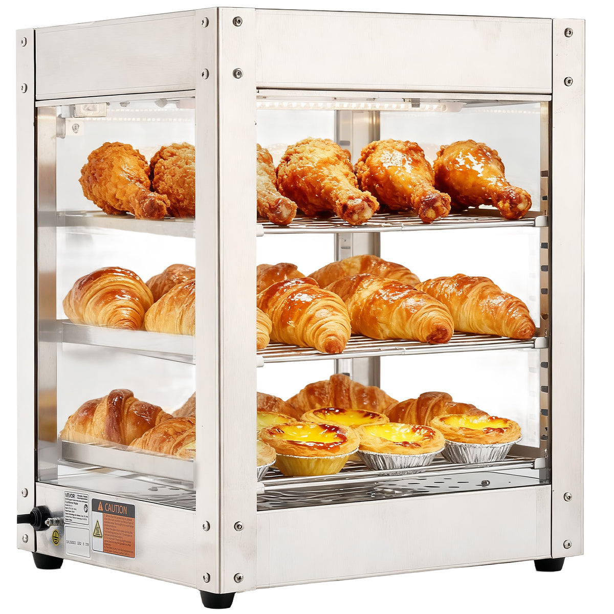 VEVOR 3-Tier/5-Tier Commercial Food Warmer Display, 14inch/15 inch 800W Food Display Warmer with LED Light, Adjustable Shelf and Stainless Steel Frame, 86℉~185℉ Air Heating, 34L for Hamburger, Pizza, Bread, Fried Chicken