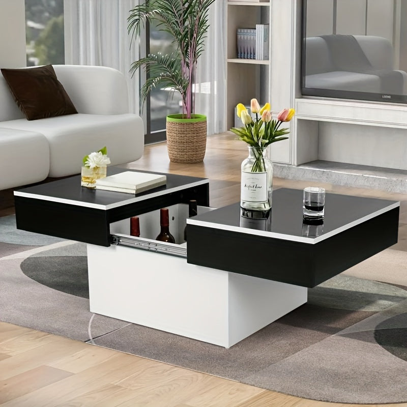 Modern Coffee Table with Sliding Marble Top and Hidden Storage