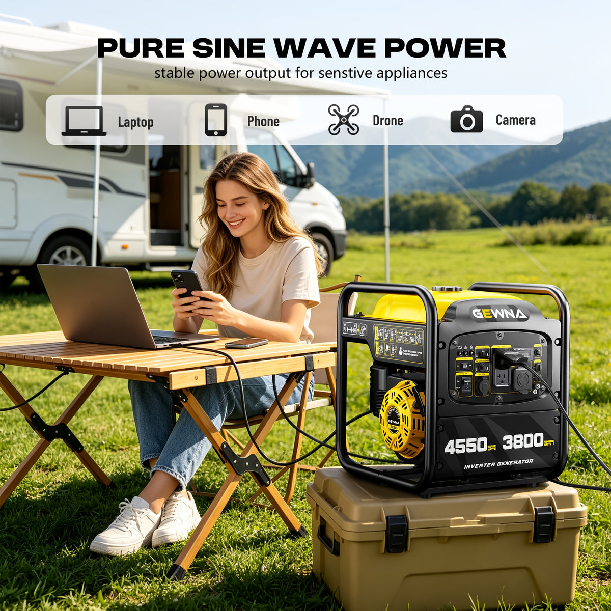 4550 W Inverter Generator, for home Backup Portable Generator, Open Frame Generator Gas Powered, RV Ready 30A Outlet, for Home Backup Power, Camping Outdoor Emergency Power Backup, EPA Compliant