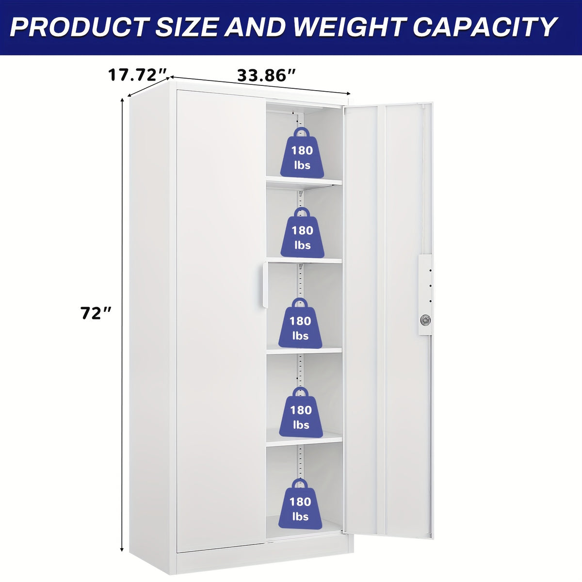 [Metal Storage Cabinet] 71"/72" Office Storage Lockers Metal Garage Storage Cabinet, Steel Locking Storage Cabinet With 2 Doors And 4 Adjustable Shelves For Home Office, Heavy Duty Metal Storage Cabinet For Warehouse, Kitchen, Garage, Black/White