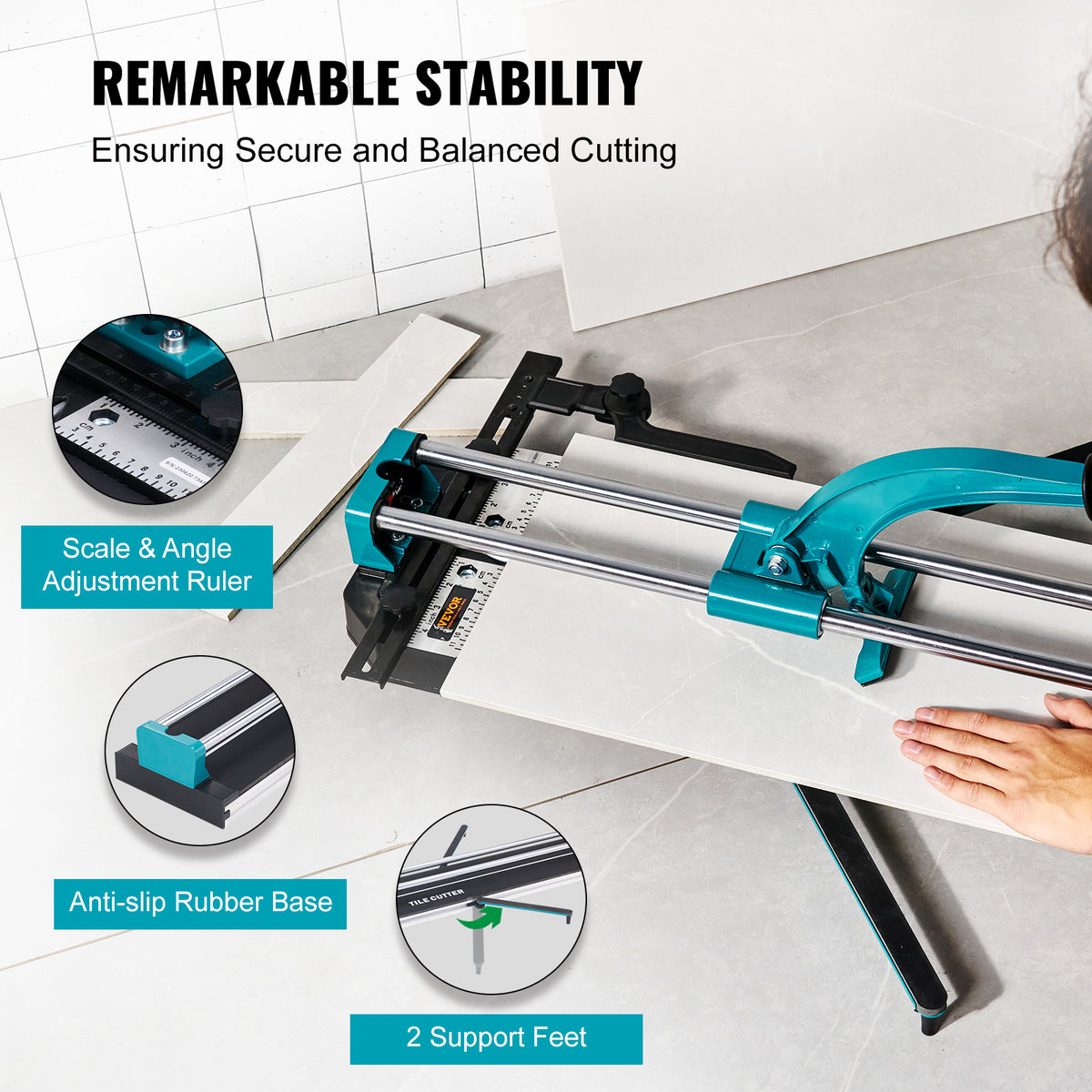 Manual Tile Cutter by VEVOR for Cuts up to 48 Inches with Double-Rail Support in Remodeling Projects