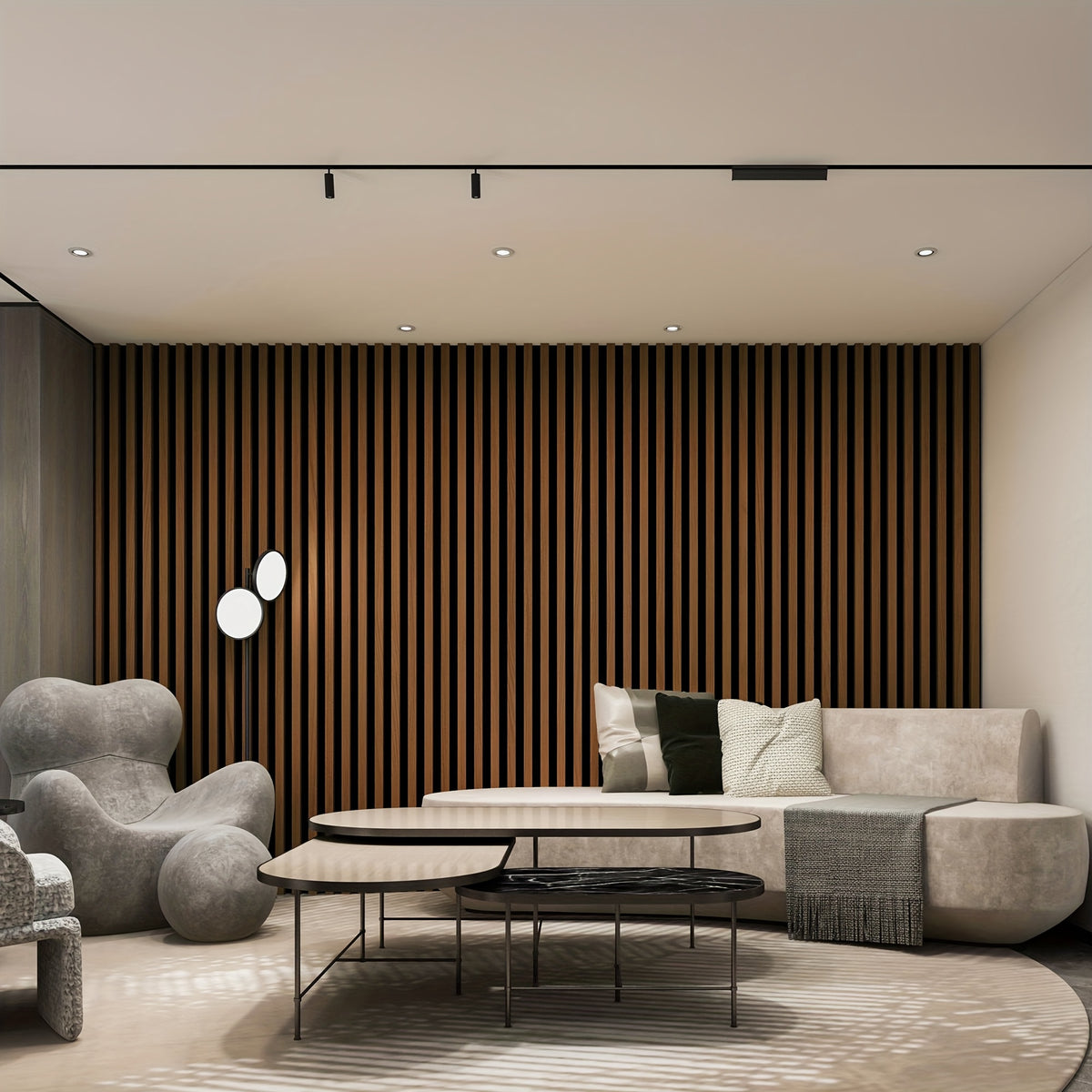4-Sheet 93" X 12" Textured Wood-Look 3D Wall And Ceiling Tiles Noise Insulating MDF Grille Design, 31 Sq.Ft Coverage with Screws X56