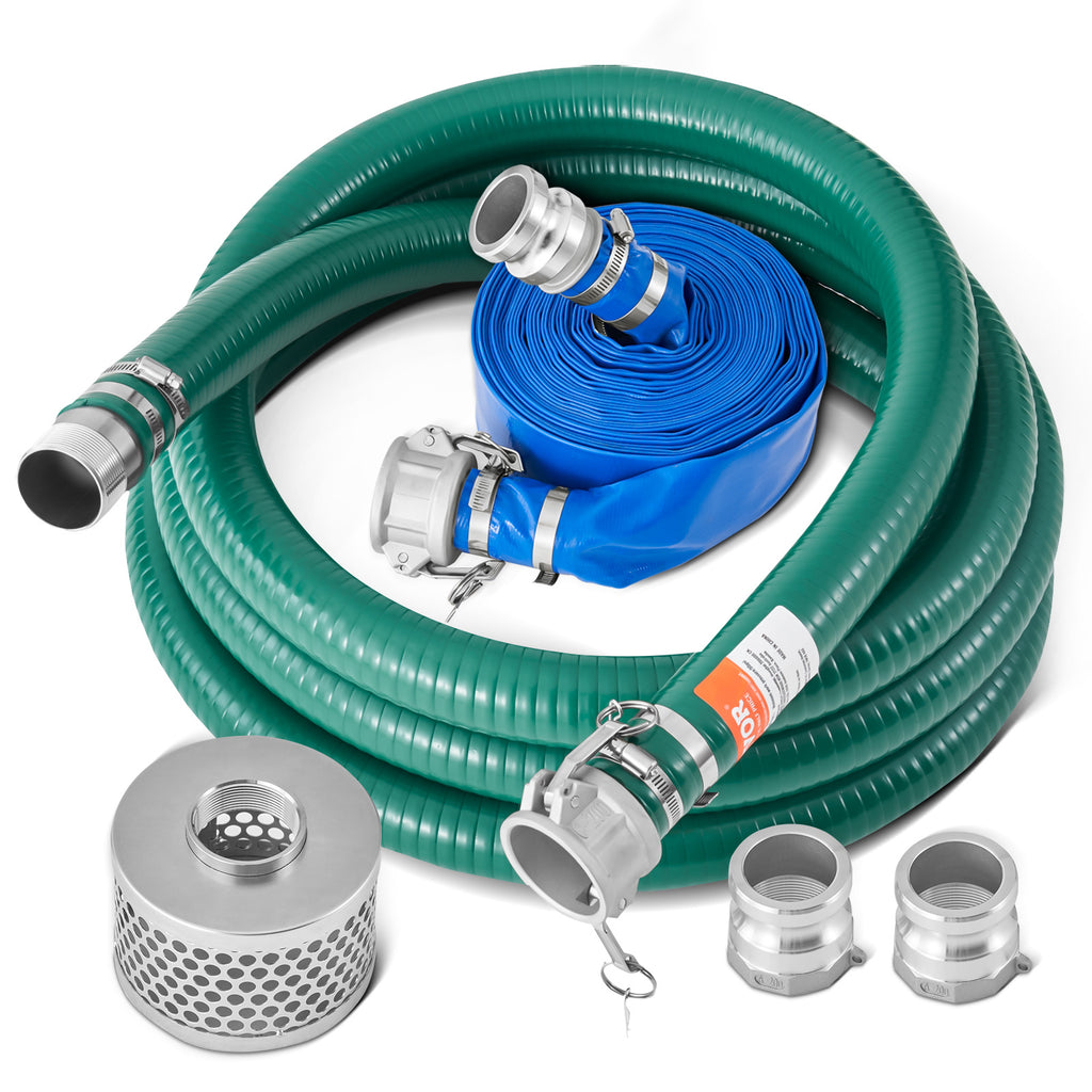 VEVOR Suction Hose Kit for Water Pump 2 in x 20 ft Green/ 50/65 ft Blue Hoses