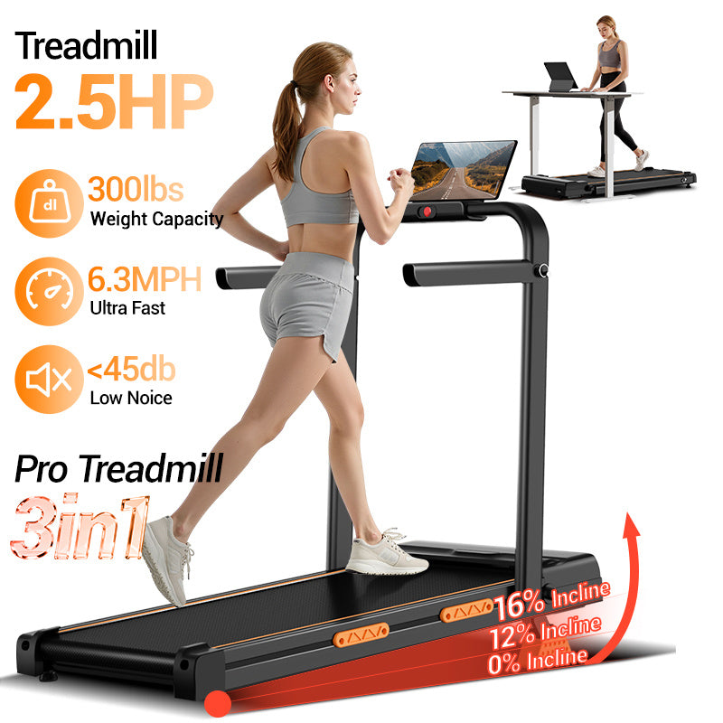 Walking Pad with 16% Incline, 6.3MPH Treadmill for Home Use with Incline, LED Display, 2.5 HP Quiet Small Walking Machine for Home and Office, Maximum User Weight 300Lbs.