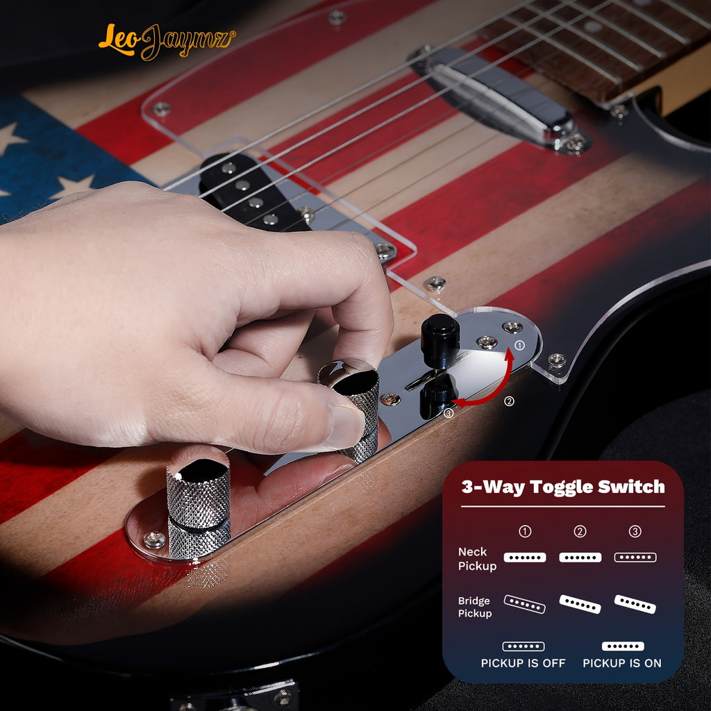 [Electric Guitar] Leo Jaymz DTL Style Electric Guitar with Flag Sticker - High Gloss Mahogany Body And Hard Maple Neck - High Transparency Acrylic Pickguard