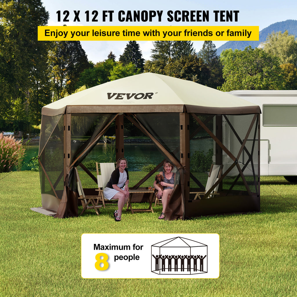 VEVOR Pop-Up Screen Gazebo Tent in 10 ft or 12 ft Sizes for Camping, Picnics and Backyard Gatherings