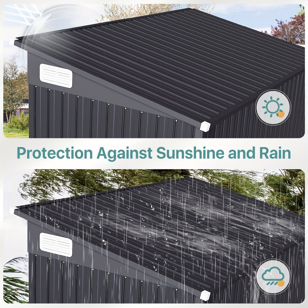 Nordivale 8 X 4/10X8/12X8 FT Outdoor Storage Shed with Sturdy Metal Frame - Lockable Triple Door Tool Sheds, Heavy Duty Storage Building for Bicycles, Lawn Tools Suitable All-Weather, Waterproof Garden Metal Trash Storage Sheds for Patio, Backyard