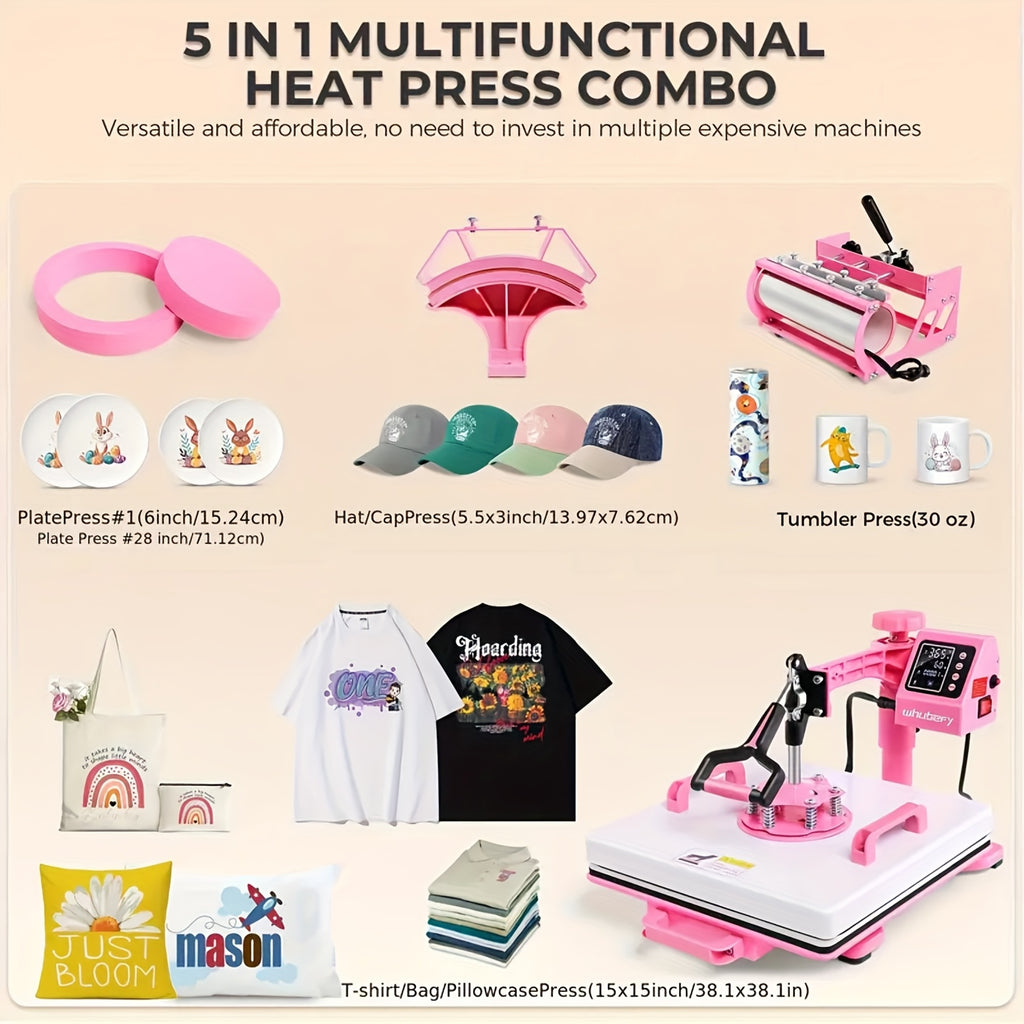 15"x15"/12"x15" - 8-in-1/5-in-1 Heat Press Machine Combo, Rotatable Design, Multi-Size Transfer Sublimation Combo, Suitable for T-shirts, Bags, Pillows, Hats, Beanies, Rollers - The 3-in-1 Automatic Hat Heat Press Can Only Press Hats