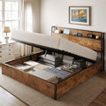 Lift Up Storage Bed Frame, Wooden Platform Bed Frame with Lifting Storage & Charging Station, No Spring Box Needed/Noise Free