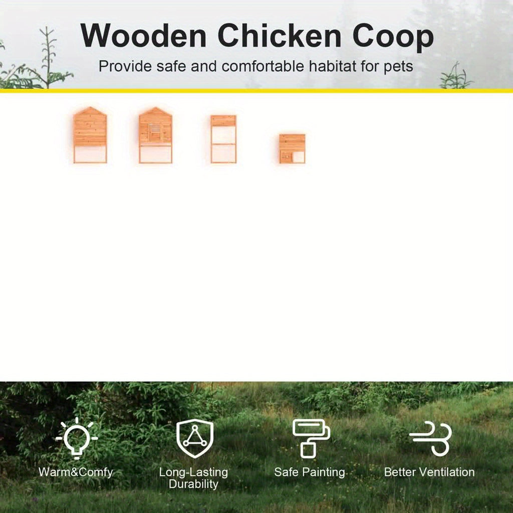 GOJOOASIS 80" Chicken Coop For 2-4 Chickens Outdoor Wooden Hen House Poultry Pet Hutch For Backyard W/Run Cage & Nesting Box, Without Battery