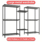 Extra Large Heavy Duty Clothes Rack, 2 Hanging Rods, 11 Dividers, 4 Installation Methods, 1100lb Load Capacity, Size 77"W x 17.7"D x 77"H, Free Standing Metal Wardrobe