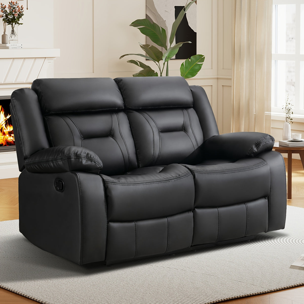 Faux Leather Manual Recliner Set: 3-Seat Sofa, Loveseat, Recliner Chair for Living Room And Meeting Room