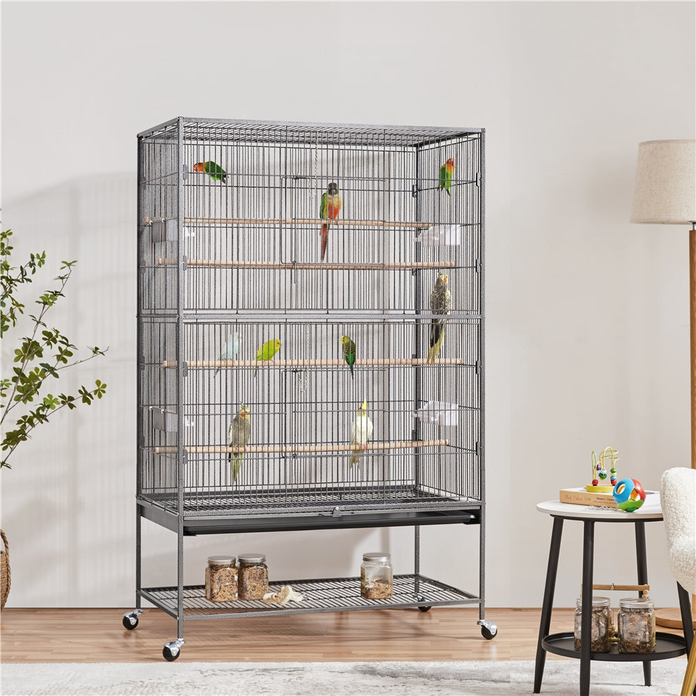 Costoffs Bird Cage 60.5-inch Extra-Large Parrot Cage Wrought Iron Bird Cage with Stand, Large Flight Cage for Conures, Parakeets, Cockatiels, African Greys and Small Pets, Multi-Bird Cage