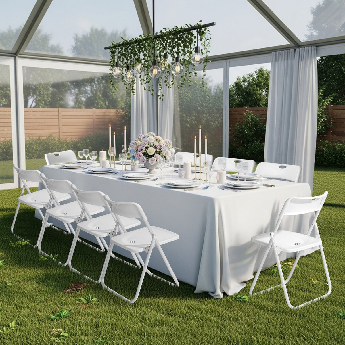 Set of 10 Durable Metal Frame Folding Chairs, Stackable Plastic Seating for Commercial Use, Ideal for Family Gatherings, Celebrations, Outdoor Meals, Educational Institutions, And Weddings. Designed for Hard Surfaces, Easy to Clean