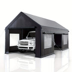[Extra Large Carport] 12X20 10X20 FT Extra Large Heavy Duty Carport, Upgraded Portable Garage Car Canopy with Roll-Up Ventilated Windows, Removable Sidewalls, Waterproof UV Resistant All-Season Tarp for Parking, Dark Gray Or