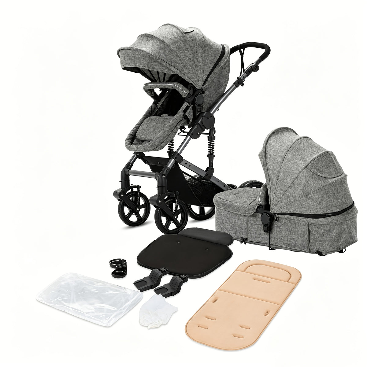 Foldable Stroller Suitable for Children Under, with a Single-Foot Brake, Sunshade, Adjustable Push Handle, And Comes with Foot Cover, Mosquito Net, Rain Cover, Baby Bottle Holder, Etc., Convenient for Storage And Use When Going Out