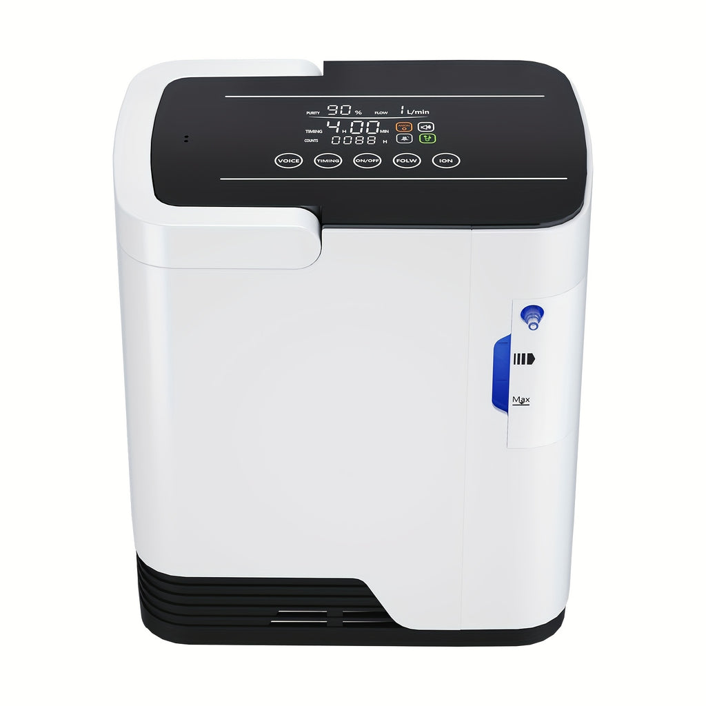 2-in-1 Oxygen Concentrator&Home Use Oxygen Machine: 0.26-1.85gal Adjustable Flow, Voice Guide, 4H Timer, Ultra Quiet Design with Portable Handle