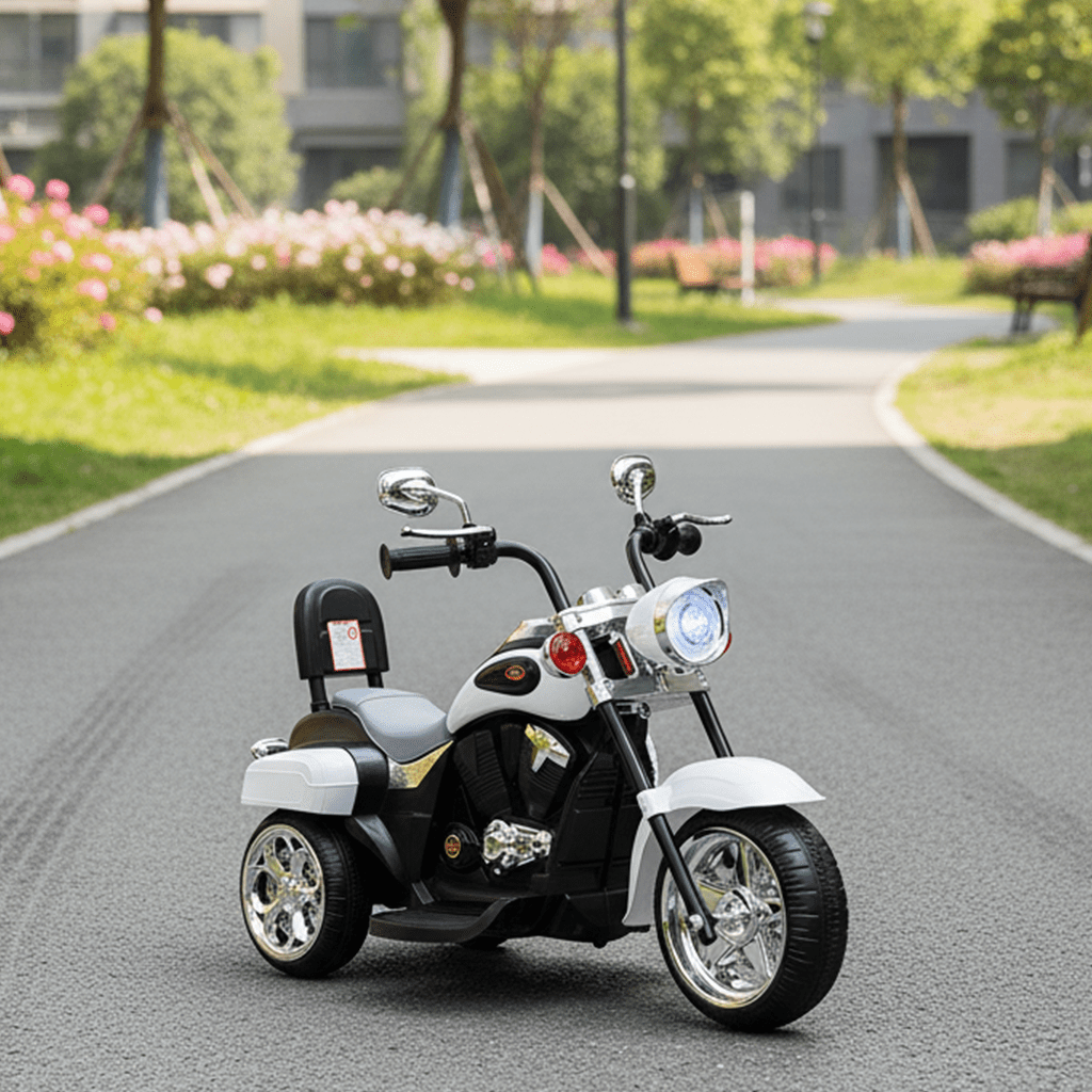 COSTWAY 3-Wheel Chopper Motorcycle, 6V Powered Ride-On Toy with Training Wheels, Headlight And Forward/ Reverse, Electric Trike for Kids 3+ Years Old