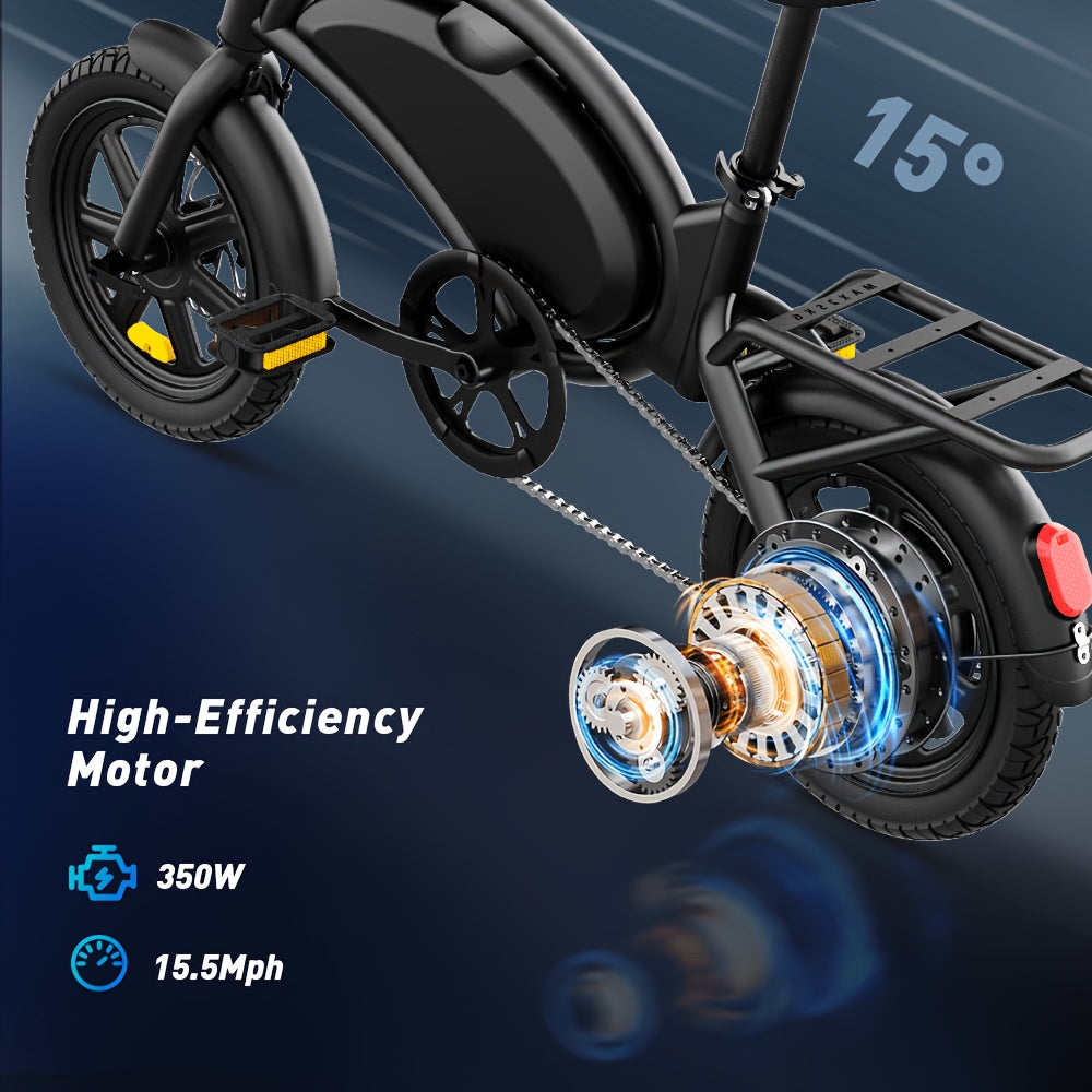 Ebikes for Adults, 14 Inch Foldable Adult Electric Bicycle with LCD Display, 350w Motor, Max Speed Of 15.5MPH, 36V 7.8Ah Lithium Battery, 14 Inch Tires, Portable Folding Design, Outdoor Cycling Exercise, Urban Commuting Travel