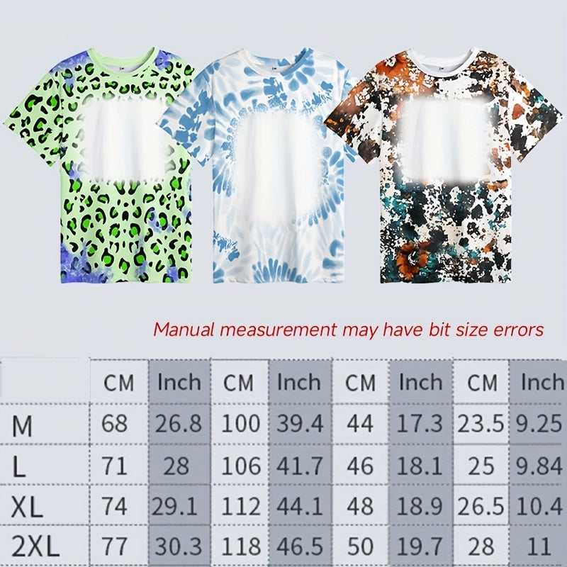 20pcs Pack, M - XXL | Sublimation Blank Colorful Bleached Faux Crewneck T-Shirt | Single Size Mix Colors Pack, Leopard Sports, Waves, Kajun, Camouflage, Hot Fashion Design Base Stripe Shirts for Heat Transfer Printing and Crafting