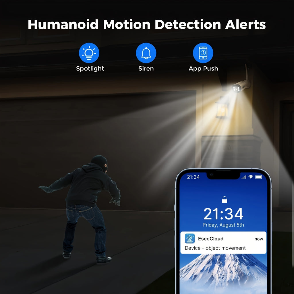 Hiseeu Wireless CCTV System, 4CH 3MP with 4 HD Cameras, 10CH NVR 2.4G 5G Dual Band, Two Way Audio Color Night Vision, Light And Siren Alarm, Ideal for Home Use