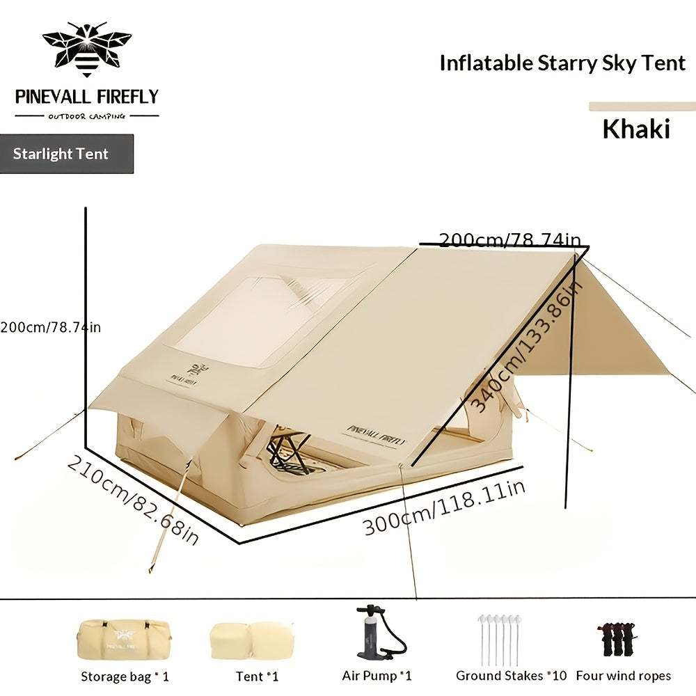 6-10 Person Inflatable Camping Tent - Easy-To-Set-Up Family Outdoor Tent with Sunshade, Windproof, Heat Insulation, And Mosquito Protection. High-Quality Design, Suitable for All Seasons, Includes Storage Bag, Air Conditioning Vent, And Chimney