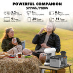 2400W Peak Solar Generator, Portable Power Station 700W 577Wh Backup Battery Pure Sine Wave with 120V AC Output Car Outlets PD 60W QC3.0, Refrigerator Mode Power Supply Bank for Camping, RVs, Blackout, CPAP, Black Friday, Thanksgiving, Christmas