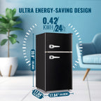 3.8 Cu.Ft Mini Fridge with Freezer, Double Door Compact Refrigerator with Adjustable Thermostat, Removable Shelves, Low Noise, Mini Fridge with Top Freezer for Bedroom, Office, Dorm, RV
