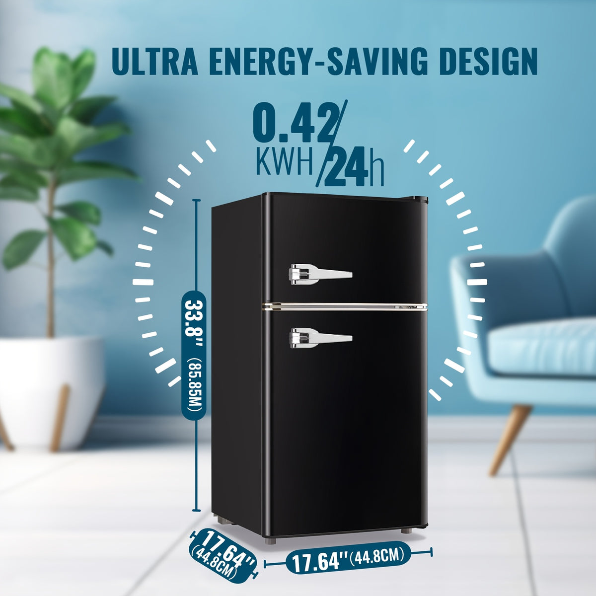 3.8 Cu.Ft Mini Fridge with Freezer, Double Door Compact Refrigerator with Adjustable Thermostat, Removable Shelves, Low Noise, Mini Fridge with Top Freezer for Bedroom, Office, Dorm, RV