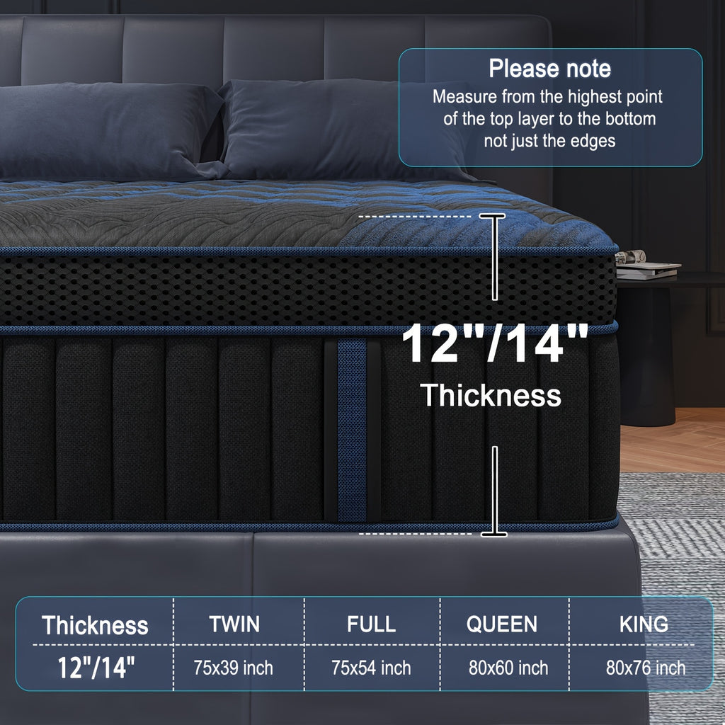 12/14 Inch Gel Memory Foam Mattress Hybrid Pocket Spring Twin Full Queen King Bed Mattress In A Box, Euro Top Medium Firm for Back & Lumbar Support, Individual Pocket Spring Bed for Motion Isolation & Fiberglass Free