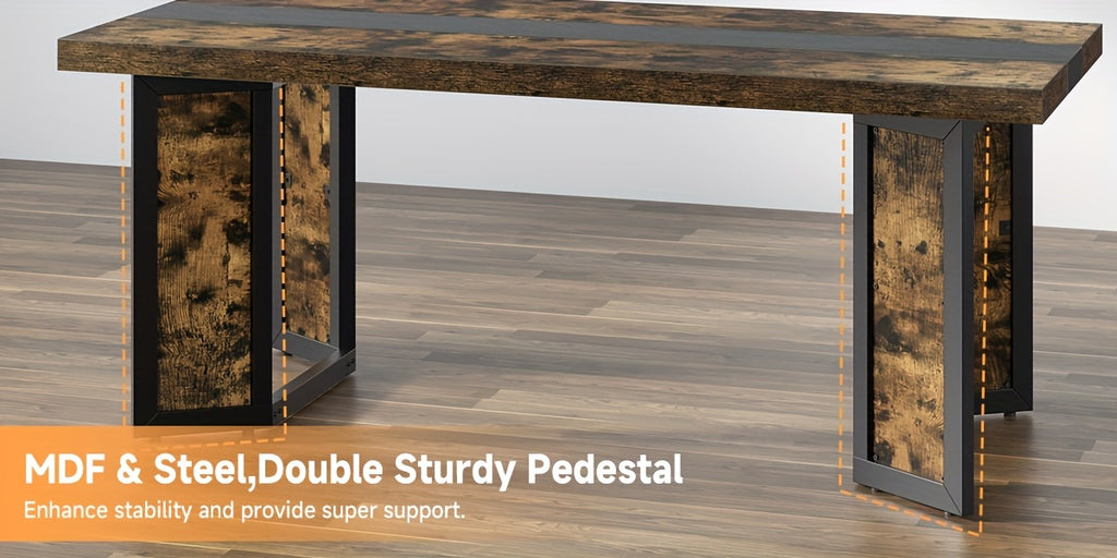 A Spacious Industrial Dining Table Designed for 6 to 8 Individuals, Measuring 71 Inches, Featuring a Robust Metal Frame And a Rustic Brown End, Perfect for Dining Rooms, Kitchens, Or Living Areas