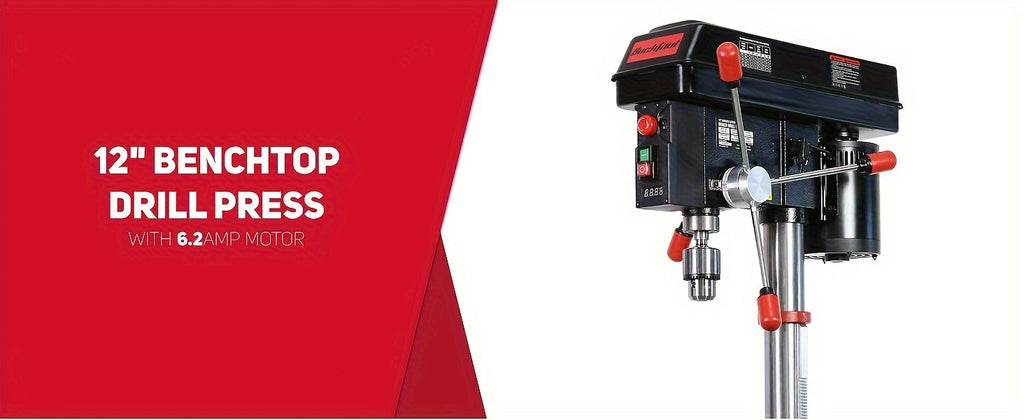 BUCKTOOL 12 INCH 6.2A Professional Bench Drill Press, 3/4HP Powerful Benchtop Drill Press, Variable Speed Drill Press With Work Light