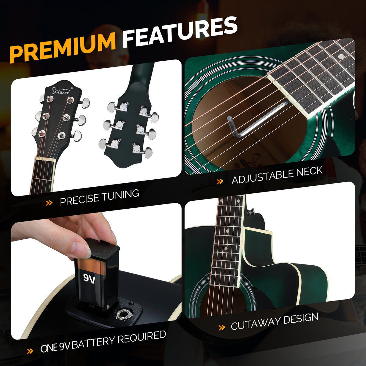 41in Full Size Electric Acoustic Guitar, Acoustic Guitar Kit, Cutaway Style, 6-String, Electric Acoustic Guitar w/Inbuilt Tuner, Bag, Strap, Pickups, Strings