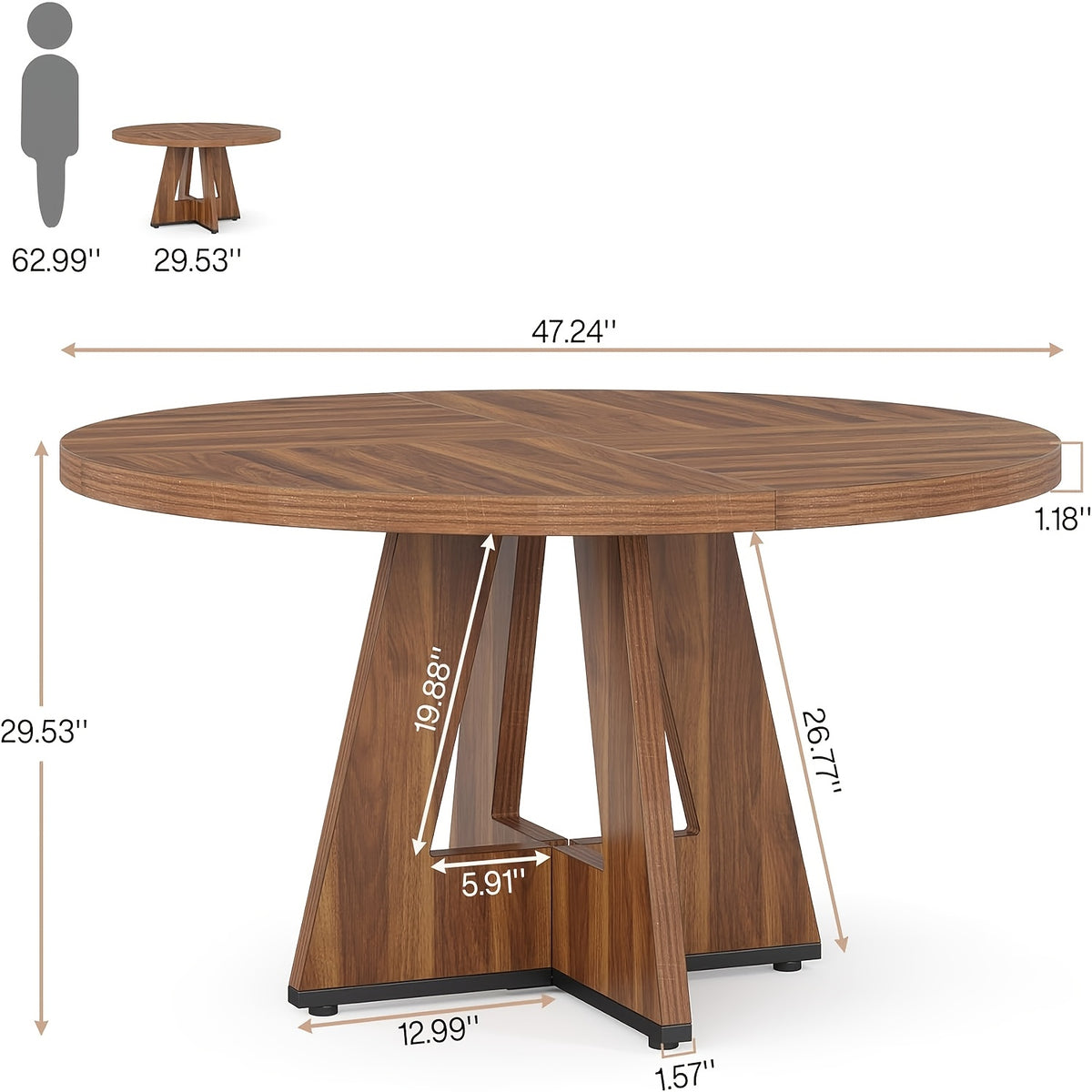 47" Round Dinner Table, Farmhouse Dining Table for 4, Ideal for Dining Room, Kitchen, Or Living Room